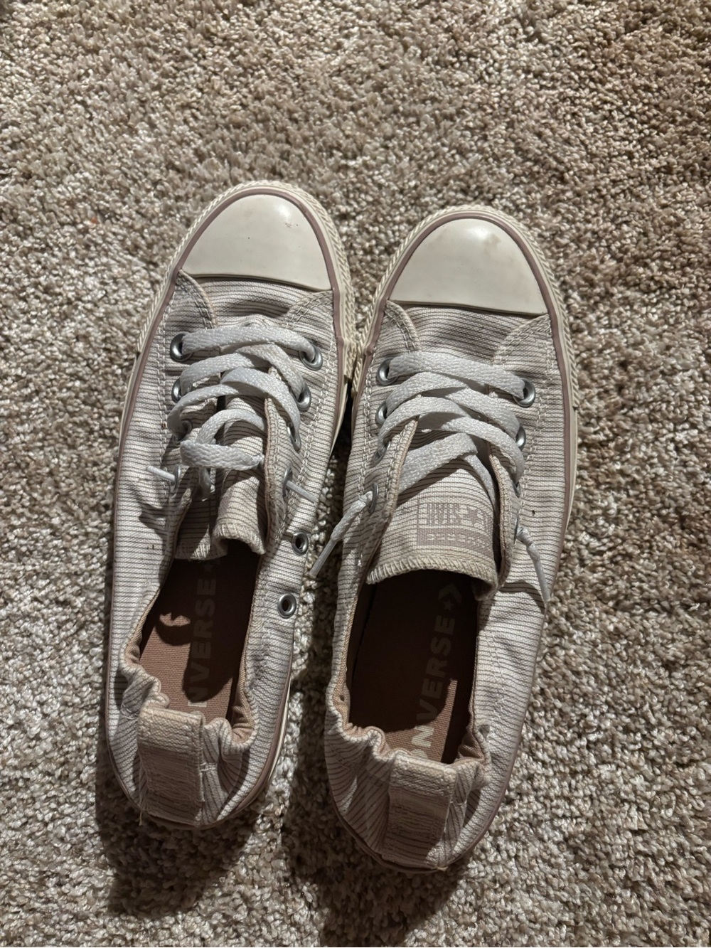 Converse Low Top Canvas Sneakers in Beige and White